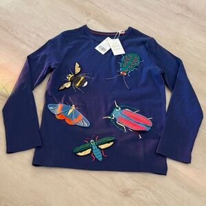 Mini Boden Navy Shirt with Colorful Bug Embroidery